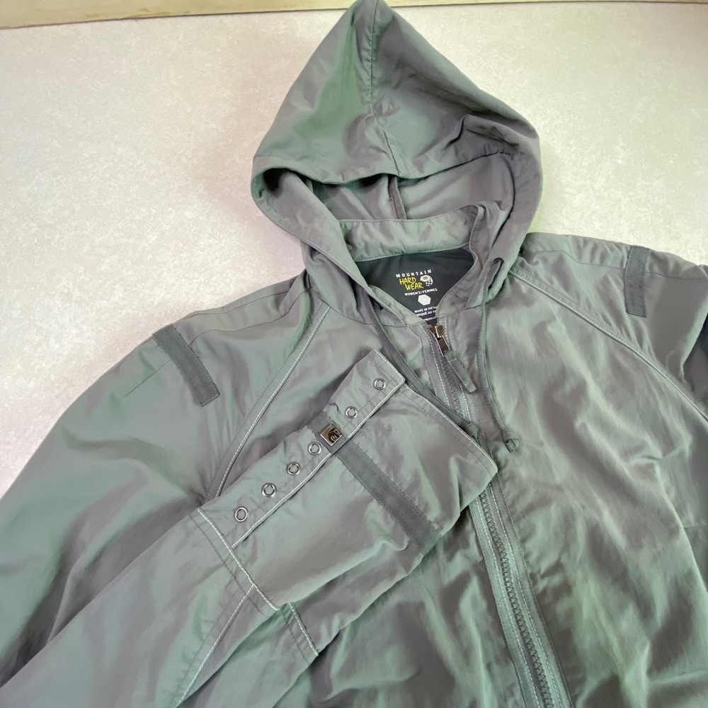 Mountain Hardwear Womens 12 Hooded Windbreaker Jacket Grey Full Zip OL3002